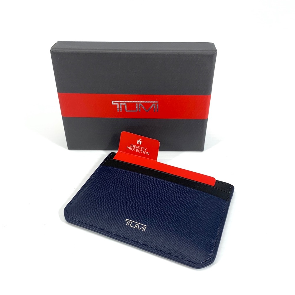 Tumi Textured Card Case Navy Blue Black with RFID